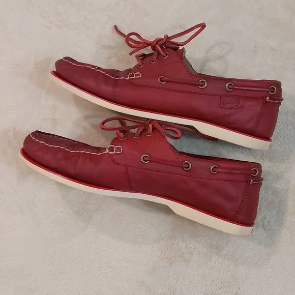 Polo Ralph Lauren Bienne II LU-BTS Mens Red Leather Boat Loafer Shoes Sizs 8.5 D - Picture 10 of 12